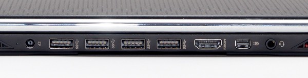 左からUSB3.0端子×4、HDMI端子、Mini DisplkayPort端子、ヘッドホン端子