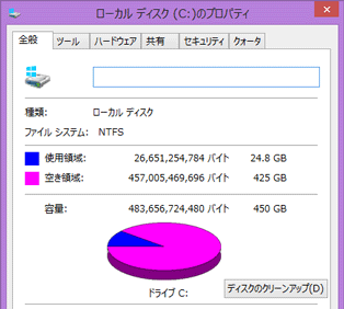 Cドライブには885GBの空き容量が残されていました