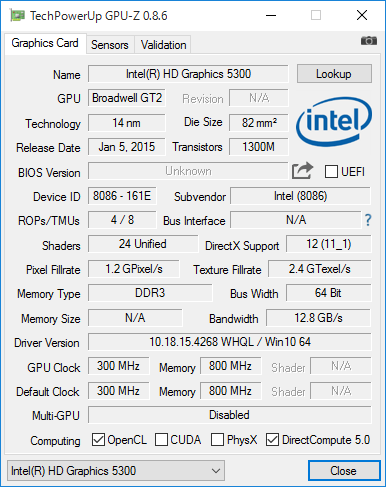 Intel HD Graphics 5300の詳細情報