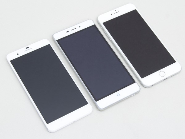 honor6 Plus（左）とZTE Blade V580、iPhone6 Plusとの大きさの違い