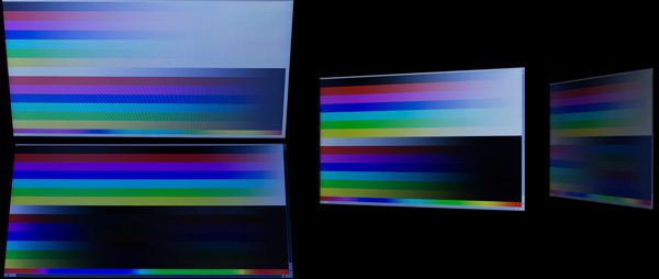 液晶ディスプレイの角度を上下30度、右方向に30／60度動かしたときの映像
