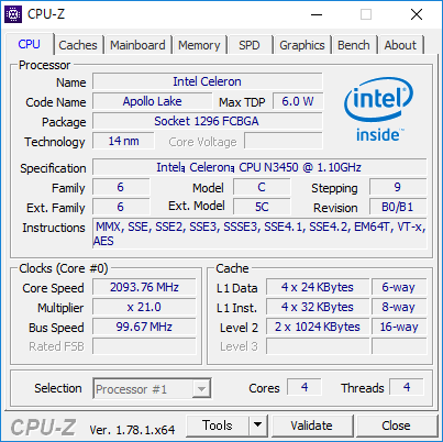 Apollo Lake世代のCeleron N3450を搭載