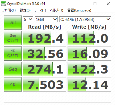 CrystalDiskMarkベンチマーク結果