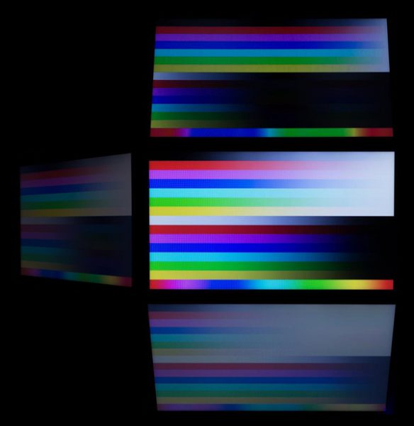 視野角はそれほど広くなく、映像をななめからのぞき込むとコントラストが低下します。色の落ち込み具合から見て、TNパネルが使われていると考えていいでしょう
