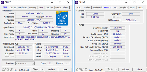 Core i5-4210Mの詳細情報。メモリーには