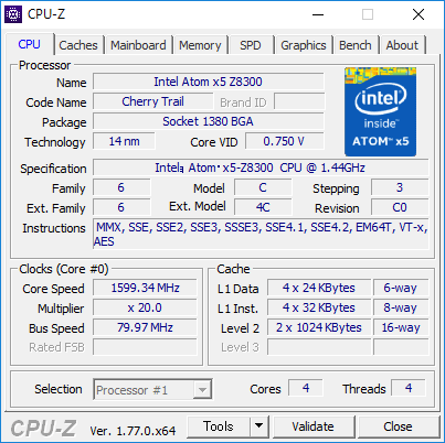 Atom x5 Z8300の詳細情報