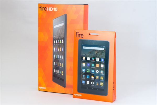 2015年発売のFire HD 10と７型Fireタブレットのパッケージ