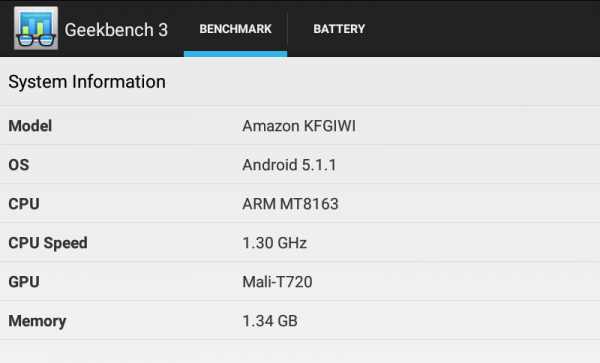 Fire HD 8のGeekbench 3システム情報