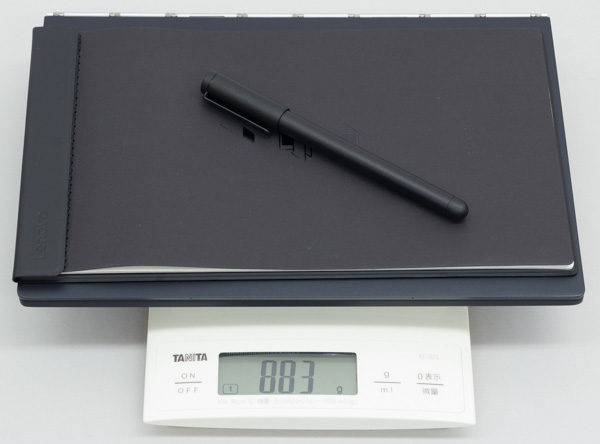 本体＋BOOK Pad＋リアルペン3点での合計重量は883g