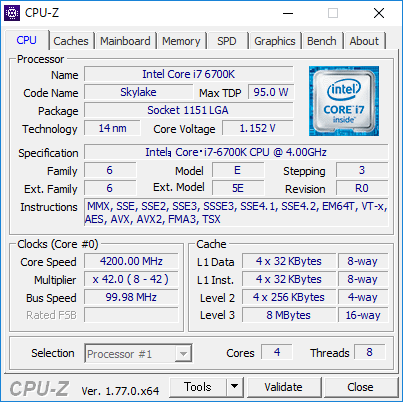 Core i7-6700Kの詳細情報