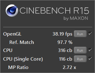 「CINEBENCH R15」のベンチマーク結果