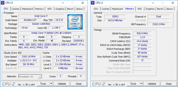 Core i7-6600Uの詳細情報