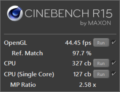 「CINEBENCH R15」のベンチマーク結果