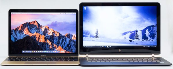 12インチMacBookとHP Spectre 13の液晶ディスプレイ