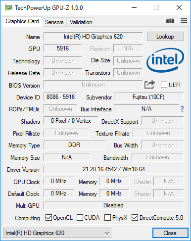 Intel HD Graphics 620の詳細情報