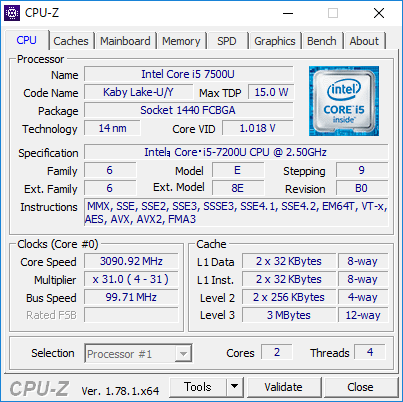 CPU-Zの詳細情報