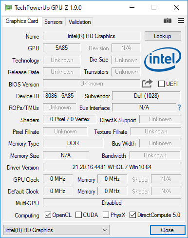 Intel HD Graphics 500の詳細情報