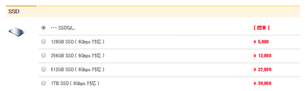 SSD追加料金