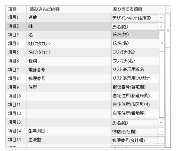 項目の割り当て