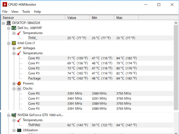 CPUとGPUの温度