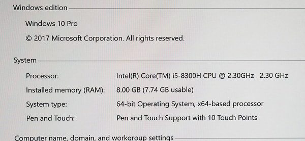 展示機のCPU