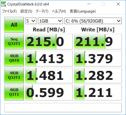 Vostro 3470 ストレージのアクセス速度（CrystalDiskMark）