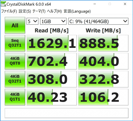 Inspiron 13 7000 2-in-1 ストレージのアクセス速度(CrystalDiskMark)