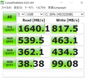 Dell G5 15 5590 SSDの速度