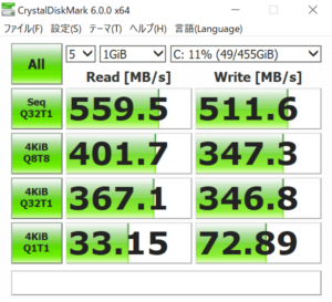 LG gram 17 (17Z990) ストレージ性能