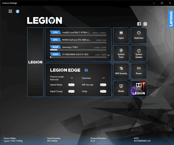 Legion Y740 (17) パフォーマンス設定