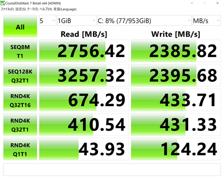 HP Spectre x360 13 2019年モデル ストレージ速度