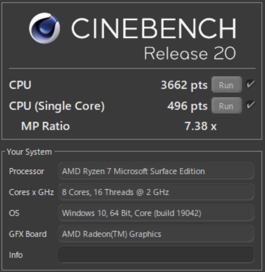 Ryzen 7 4980U　CINEBENCH