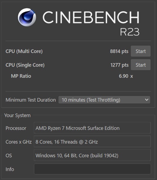 Ryzen 7 4980U　CINEBENCH