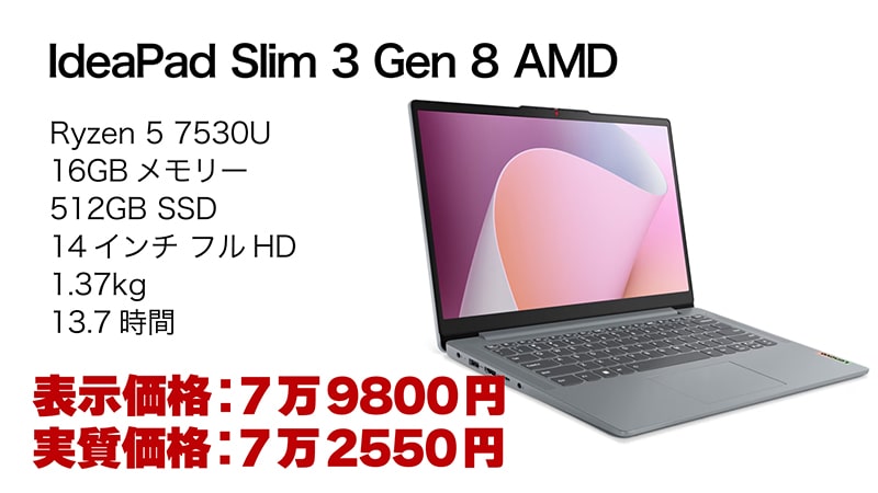 IdeaPad Slim 3 Gen 8 Ryzen 5モデル