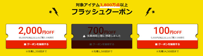 用意されているクーポン