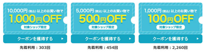 用意されているクーポン